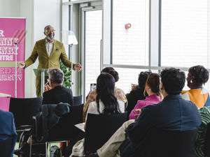 Sir Lenny Henry delivering his first annual lecture to the Sir Lenny Henry Centre for Media Diversity