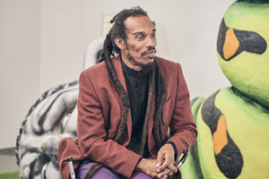 Benjamin Zephaniah with the caterpillar