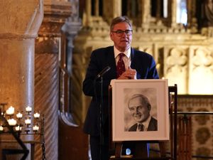 Chris Cowdrey gives a reading at Derek Underwood's memorial service at Canterbury Cathedral.