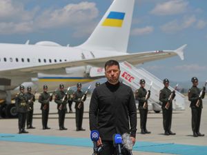 Supporting image for story: Ukraine’s Zelensky arrives for peace talks but Russia’s Putin stays away