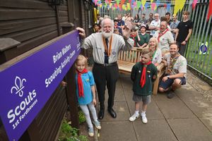 f Fordhouses Scouts in Wolverhampton where it was the official opening and re-naming of there re-furbished Scout hut.. It has been named after Brian Walters who has been recognised for 50 years service to the Scouts. With him at the front is: Beaver and Scout: Evie 7 and Oliver 8 Fletcher. And with them in the group isDonna Hubbard (Group Leader) and County Leader: James Steel. He has also had the bench in his honour too.