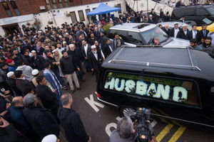 Mourners at the funeral service