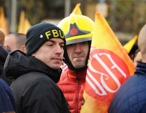 Firefighter Andy Shaw of Willenhall (wearing the helmet)