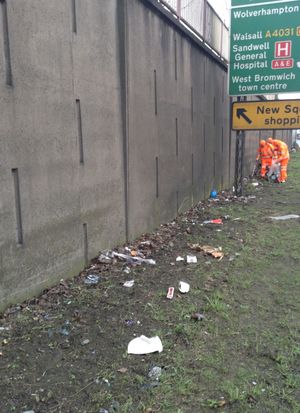 Workers spent two days picking up 96 bags of rubbish on the A41 in West Bromwich
