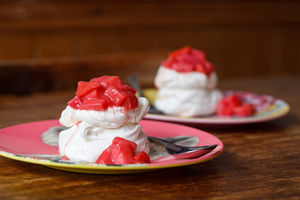 Raspberry and strawberry pavolova