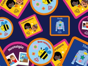 Designs of the new bee rescuer, celebrations, thrift, and nostalgia badges