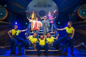 Left to right: Jayne McKenna as Zoe, Rachel Lumberg as Rachel, Emily Joyce as Heather and Alison Fitzjohn as Claire, with Five To Five as The Band in The Band. Pic: Matt Crockett