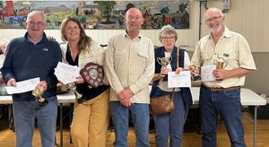 Winners Colin Cameron and Penny Lee, judge Mark Hall, winners Carole Cameron and Alan Hatton.