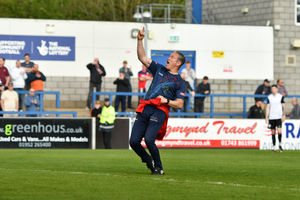 Manager Kevin Wilkin gees up the AFC Telford United fans after snatching a late equaliser at home to Royston Town on Saturday (Picture: Kieren Griffin Photography)