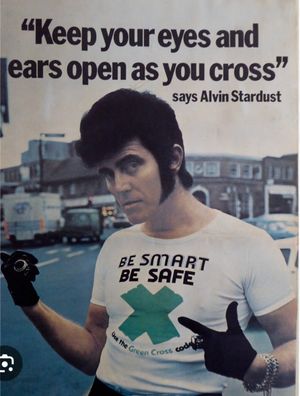 Alvin Stardust fronting the Green Cross Code campaign in the 1970s