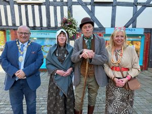 Judges (pictured left to right) Mayor Tim Manton, Carol and Nick Ford from Acton Scott Heritage Farm, and Sarah Hopcroft from the Original Biscuit Bakers