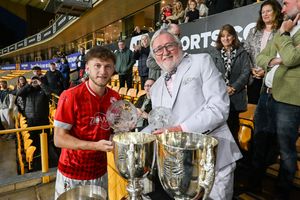Harry Crook receives his man-of-the-match award from sponsor Les Pickerill (Picture: Garry Griffiths/ThreeFiveThree Photography)
