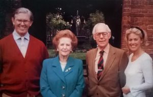 Sir Bill and Biddy Cash with Margaret and Denis Thatcher at Upton Cressett in 1994