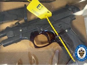 Supporting image for story: Imitation handgun and ammunition found in morning raid