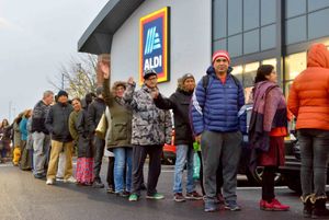 The first 30 customers got a free bag of fruit and veg