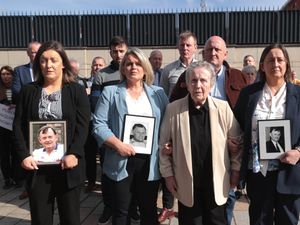 Supporters of the family of GAA official Sean Brown outside Belfast’s Court of Appeal