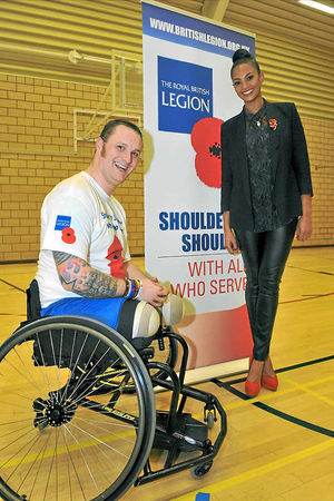 Sapper Clive Smith with Alesha Dixon at the specialist centre in Lilleshall