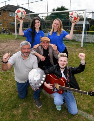 (Front) Josh Millar Lloyd with Billy Spakemon (middle) at a charity fundraising football match last year