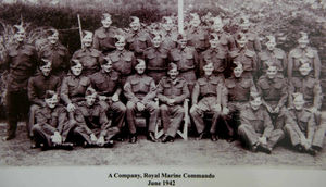 Larry, on the extreme left of the front row, with fellow Royal Marine Commandos in A Company