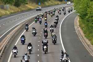 Bike4Life 2025. Crowds watched the convoy from the Ercall Lane bridge over the M54