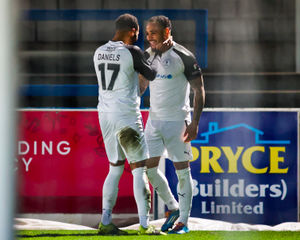 Montel Gibson celebrates his goal (Ashley Griffiths - Grifftersworld Photography)
