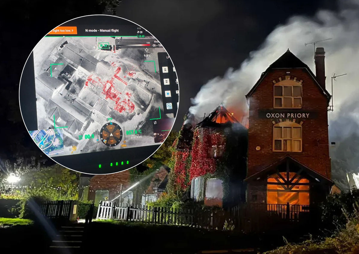 Fire crews who battled Shrewsbury pub blaze share thermal drone pictures