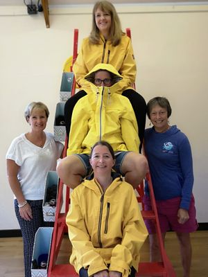 Real Atlantic Ladies Sharon Magrath (left) and Di Carrington (right) with actors Christina Cubbin, Sally Tonge and Jo Cox.