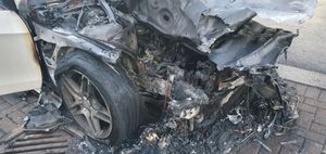 The front of the car was still smoking, but the fire was confirmed as extinguished