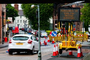Lanes were changed and new traffic lights were installed at the English Bridge gyratory as part of the Shrewsbury Integrated Transport Package