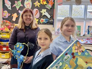 Teacher of Art, Jan Miller, with two Pupils of Moreton Hall Prep.