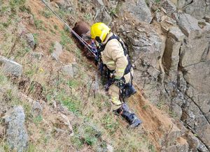 Chester is retrieved from the cliff side. Photo: Shropshire Fire and Rescue Service