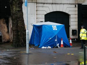 A blue tent in Lichfield Street, Walsall, after a man's body was found