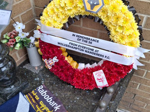 Bradford wreath: The wreath laid at the tribute by Wolves club historian Peter Crump to mark the 40th anniversary of the disaster.