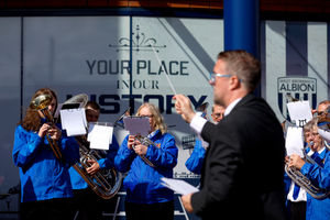 The Black Country Brass Band are conducted outside the ground. (Photo by Adam Fradgley/West Bromwich Albion FC via Getty Images)
