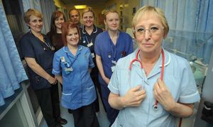 Joan with workmates Sue Worsley, Kim Randell, Dr Rayasandra Gireesh, Carol Mee, Tori O'Neill and Emma Page