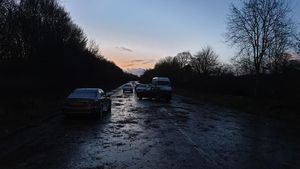 Cars stuck on the A5 just north of the Gobowen Roundabout this morning. Photo by David Jones