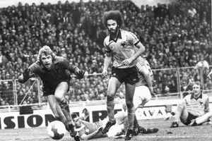 Goalkeeper Paul Bradshaw and defender George Berry in action in the 1980 League Cup final victory over Nottingham Forest