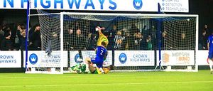 Runcorn find a way through at Chasetown through Scott Bakkor. Pic: Dave Birt
