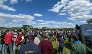 The crowd at the agricultural contractor’s machinery dispersal sale Glebe Farm, Lydham on Saturday.