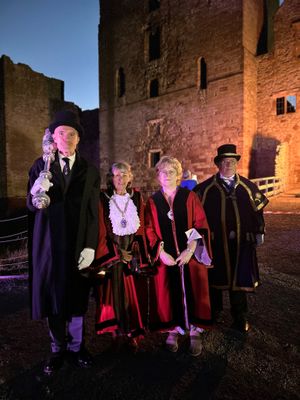 Nick Chapman Sergeant at Arms, Mayor of Ludlow Cllr Diane Lyle, Deputy Mayor Cllr Kathy Cowell and Ludlow Town Crier Terrence Mullett.