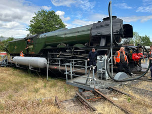 The Flying Scotsman arrives at the Severn Valley Railway in Kidderminster
