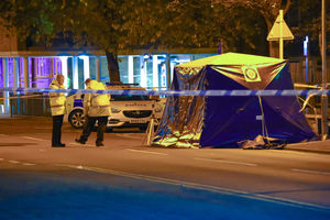A police tent at the scene of the shooting last night. Picture: @snapperSK