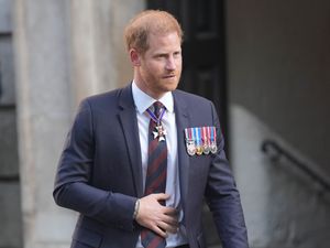 The Duke of Sussex wearing grey suit with medals