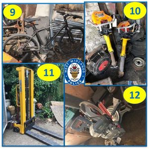 A bike, two hand-held concrete breakers, a hydraulic lift and an electric saw