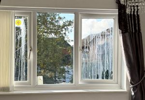 Egg yoke on the windows of Celine Lockyer's Worcester home.