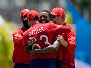 Supporting image for story: Chris Jordan takes historic hat-trick as England thrash USA to reach semi-finals
