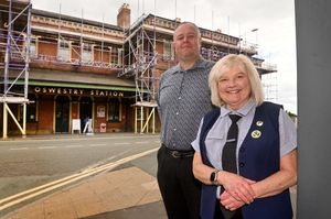 Cambrian Heritage Railway. Pictured: Rob Williams (Chair of Cambrian Heritage Railways) and Staionmaster: Jenny Pickstock