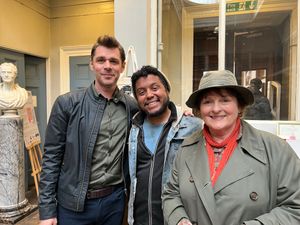 Zak Douglas with Brenda Blethyn on set in Vera