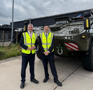 Luke Pollard, Minister of State in the Ministry of Defence, with Telford MP Shaun Davies at Rheinmetall BAE Systems Land (RBSL).