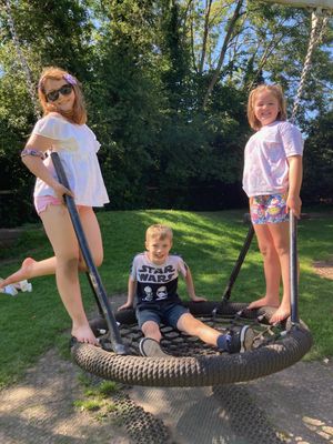 Gabriella Hamilton, 9, Kai Jones, 9 and Hannah Mieka, 8, enjoying the sun in Ellesmere on Monday